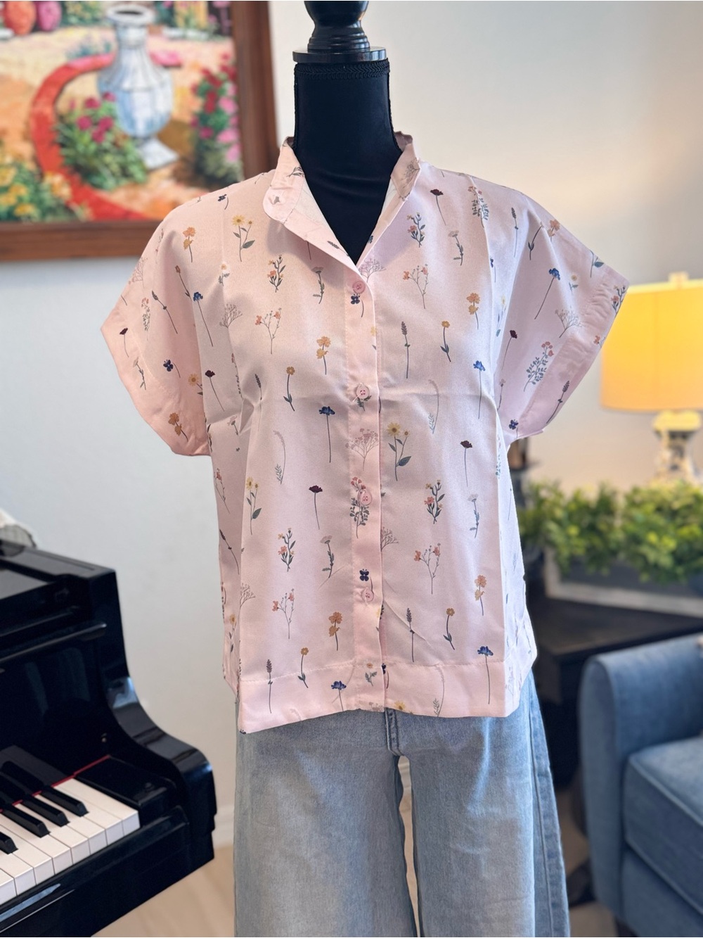 Women's Pink Floral Button-Front Top